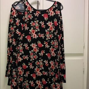 Floral Long Sleeve Dress - Black and Red